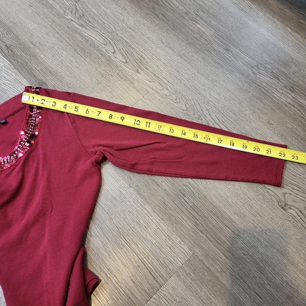 Apt. 9 Petite M Women's Long Sleeve Blouse Sequins /Beaded Cherry Red - Picture 10 of 10